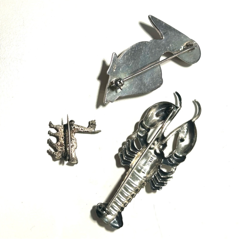 Lot 3 Vtg Sterling Silver 925 Animal Pin brooches Lobster Bird Pelican Alpaca - Picture 4 of 5